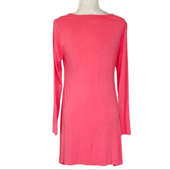 Soft Surroundings Timely tunic Top in coral pink Shark Bite hem long sleeve top - Picture 5 of 8